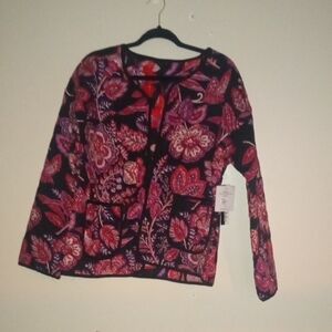Multi Floral Zip-Front Quilted  Reversible Cardigan